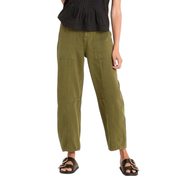 Women's High-Rise Barrel Jeans - Universal Thread™ Olive Green 10 Discontinued - Picture 2 of 5